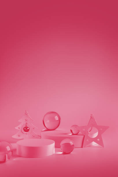 istock Christmas podium stands with decorations and glass spheres. 1464743094