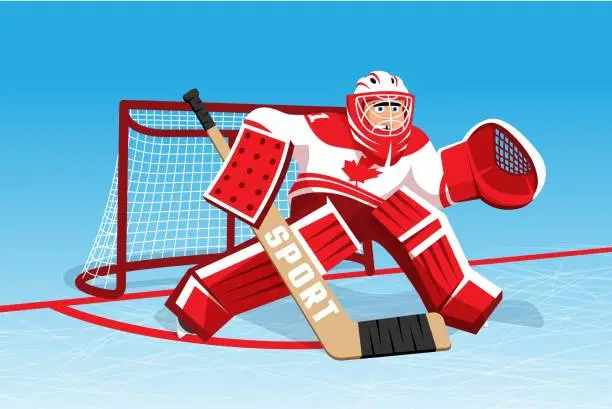 Vector illustration of Hockey goalie on goal defense