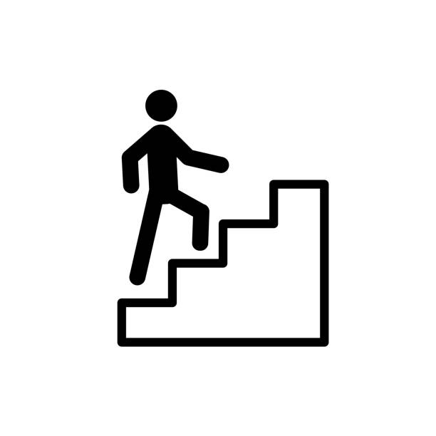 ilustrações, clipart, desenhos animados e ícones de modelo de design vetorial do ícone das escadas no fundo branco - black ladder white staircase