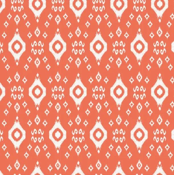 Vector illustration of Monochrome Boho Hand Drawn Diamonds Vector Seamless Pattern. White and orange Elegant Ethnic Traditional Background