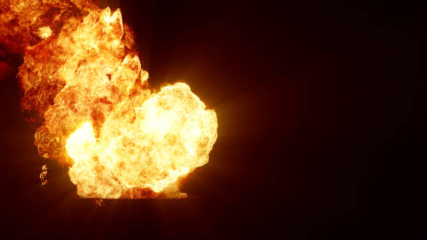 istock 3D rendering of an impressive intense explosion on a black background 1464756885