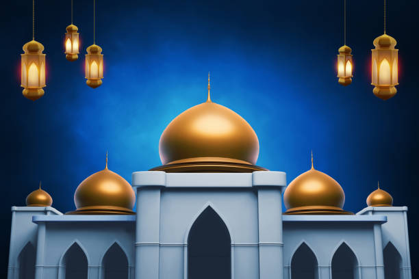 istock Eid adha mubarak concept, mosque on 3d illustration 1464757113