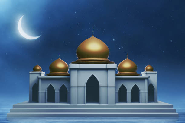 istock Eid adha mubarak concept, mosque on 3d illustration 1464757132