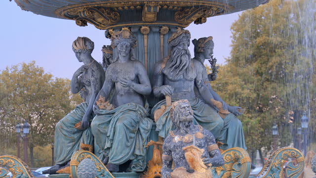 Statues of the fountain of the Seas on the Place de la Concorde square in Paris