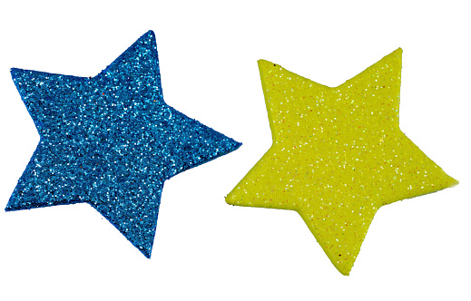 Three glittering stars isolated on white background, clipping path included.