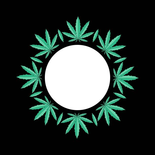 istock Hemp cannabis border. Marijuana ornament circle. Grass round banner with place for text. 1464760897