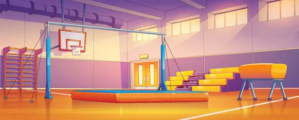 Vector illustration of School gym, court interior with sports equipment
