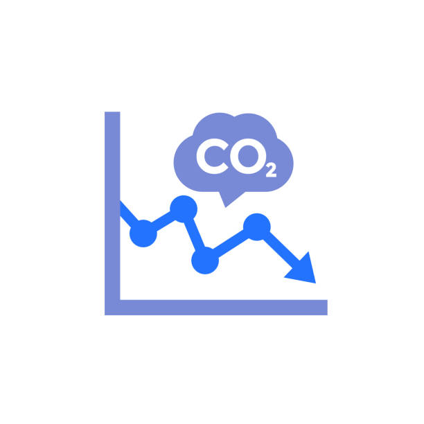 co2, carbon emissions reduction icon with a graph co2, carbon emissions reduction icon with a graph air pollution monitor stock illustrations