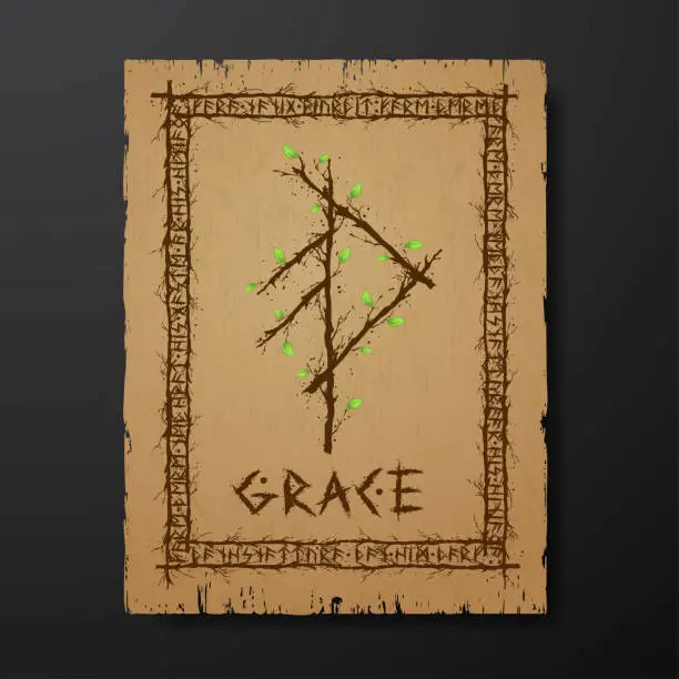 Vector illustration of Tree branch bind rune grace pergament