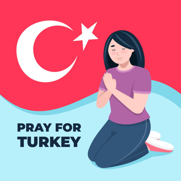 girl praying for those affected by the turkey earthquake - turkey earthquake 幅插畫檔、美工圖案、卡通及圖標