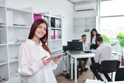 Smiling Business Female Enjoying New Job Post