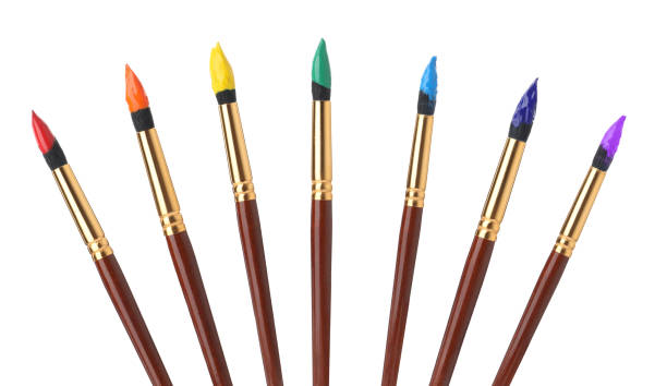 istock Collage of brushes with different bright paints on white background 1464771745