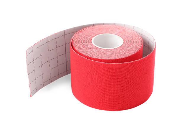 istock Red kinesio tape in roll on white background 1464772364
