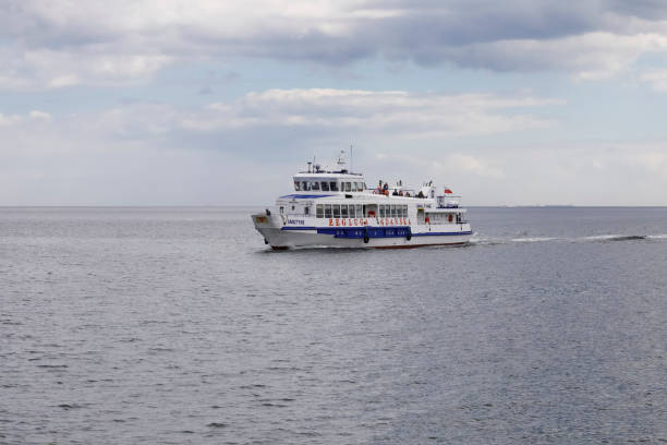 Sopot, Poland - May 31, 2022: Tourist ship marked as Zegluga Gdanska , Smiltyne returns from the cruise and approaches the destination port soon
