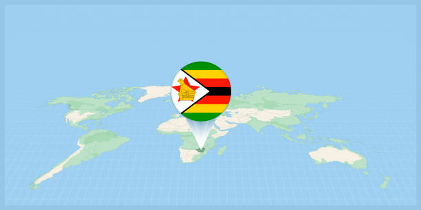 istock Location of Zimbabwe on the world map, marked with Zimbabwe flag pin. 1464773963