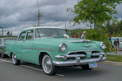 Bedford, Nova Scotia, Canada - August 17, 2014  : 1956 Dodge Regent 4 door sedan  on display at Halifax Antique Car Club Show & Shine, BMO Centre, Bedford, NS, Canada.