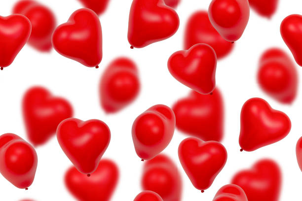 istock Seamless festive pattern. Red heart-shaped balloons on a white background 1464775676