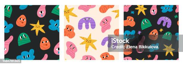 Abstract Characters Seamless Patterns Stock Illustration - Download ...