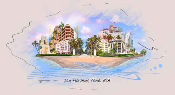 istock Palm Beach, Florida, USA clock tower on Worth Ave. Art design 1464781997