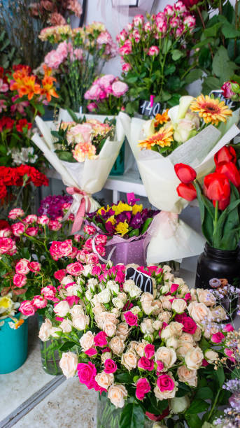istock Vertical flower for sale shop window 1464782677