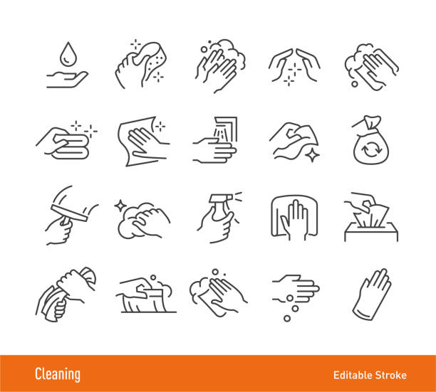 ilustrações, clipart, desenhos animados e ícones de limpeza de ícones - traçado editável - série de ícones de linha - bottle symbol cleaning computer icon