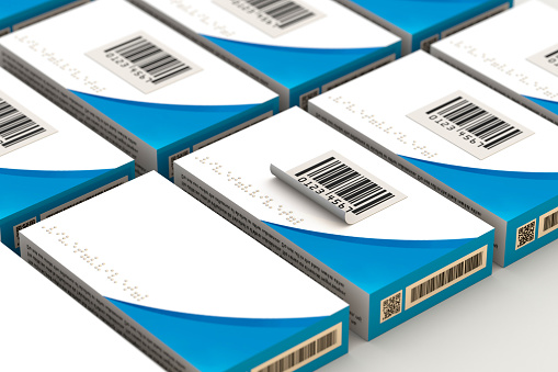 Medical Code Box Label With Bar Code And Medicine Box 3d Render Stock Photo - Download ...