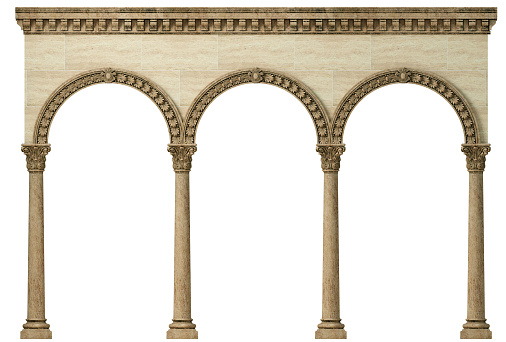 3d illustration. Marble antique wall arcade. Background banner. Poster. The architecture of the ancient world.