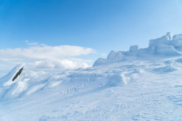 paysage montagneux hivernal, formation rocheuse givrée - vitosha, bulgarie - valley type photos et images de collection
