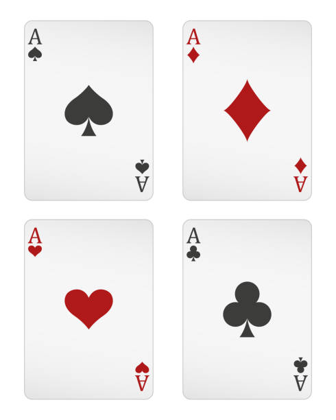 spielkarten - ein satz ass-karten, herz-asse, pik, kreuze und diamanten, vektorillustration - ace of spades illustrations stock-grafiken, -clipart, -cartoons und -symbole