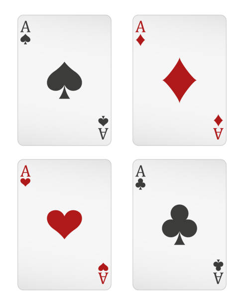 illustrazioni stock, clip art, cartoni animati e icone di tendenza di carte da gioco - un set di carte asso, assi di cuori, picche, mazze e carte diamanti, illustrazione vettoriale - asso di fiori