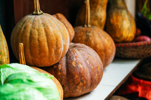decorative pumpkins in kitchen