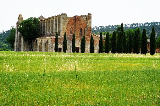 The ruins of the abbey of the old Saint-Arnoul abbey, place Saint-Simon in Crépy-en-Valois, Hauts-de-France.