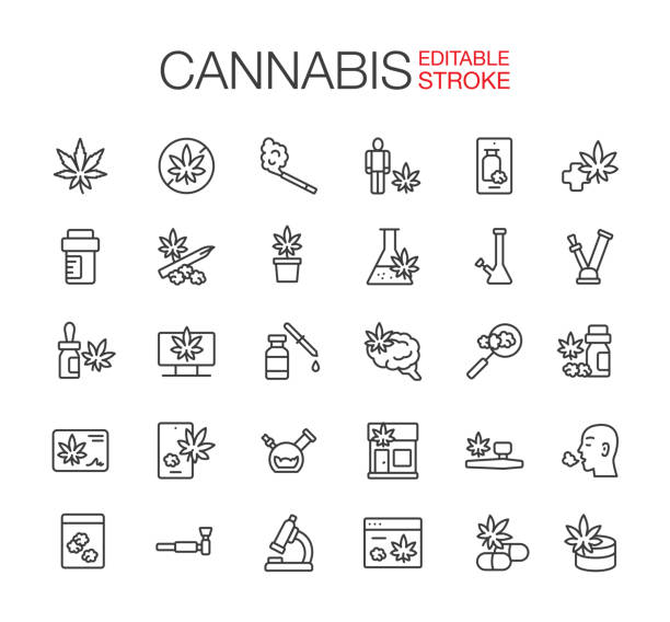 ikony čar konopí nastavují upravitelný tah - marihuana stock ilustrace