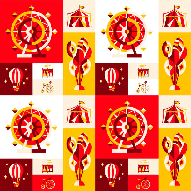 Circus Square Seamless Pattern Circus Square Seamless Pattern. Vector Illustration of Entertainment Background. bike acrobatics stock illustrations