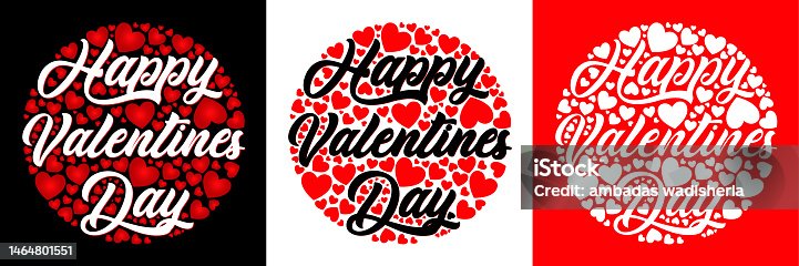 istock Happy Valentines Day template design for 14th February with lot of heart shapes all over the round circle Concept, Logo, Template, Banner, Design, Icon, Poster, Unit, Label, Web Header, Mnemonic. 1464801551