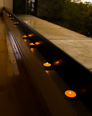Row of candles in a yoga studio