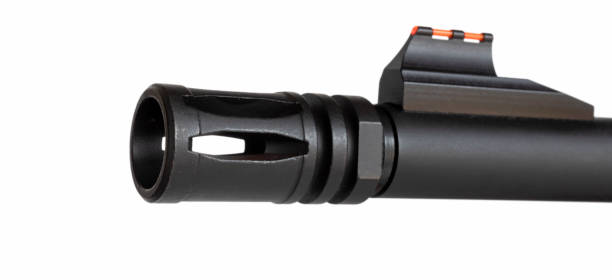 istock Red fiber optic sight on a rifle barrel 1464805813