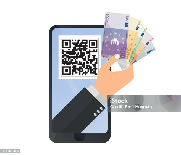 Mobile Phone Qr Code Cashless Transaction Mobile Payment Vector Stock ...
