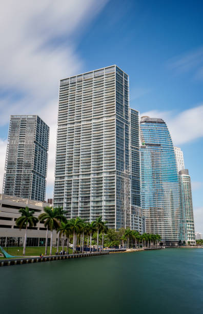 istock Long day exposure highrise skyscrapers Brickell Miami River 1464812935