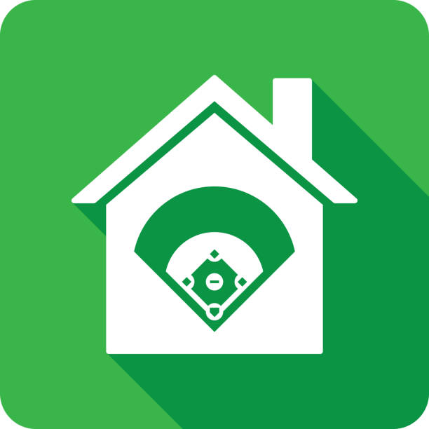 House Baseball Diamond Icon Silhouette Vector illustration of a house with baseball diamond icon against a green background in flat style. 1st base illustrations stock illustrations