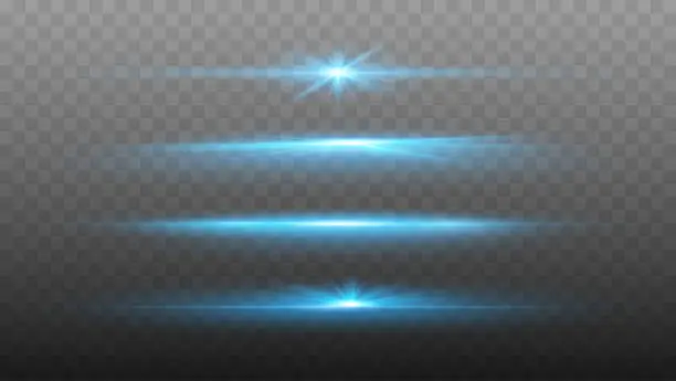 Vector illustration of Set of shining sparkles and lens flares. Glowing lights isolated on transparent background. Vector illustration
