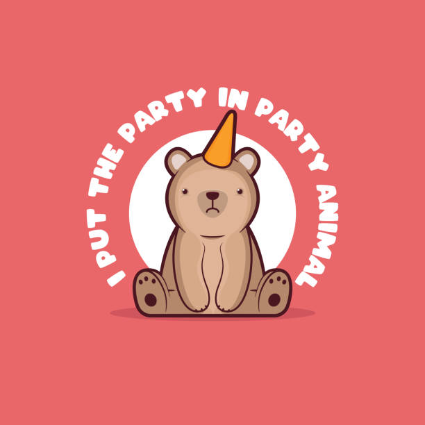 illustrations, cliparts, dessins animés et icônes de ours triste assis avec une illustration vectorielle de chapeau de fête. - fluffy bear cute friendship