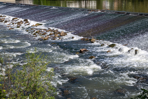 Weir on the Neckar river. Dam