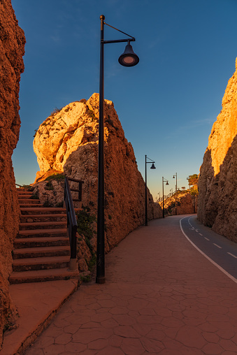 Paseo Tuneles del Cantal, in Rincon de la Victoria, a walk that runs through cliffs and tunnels next to the Mediterranean Sea.