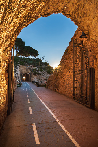 Tunnels of the Cantal, between Rincon de la Victoria and Cala del Moral, Malaga, promenade that runs through tunnels and cliffs facing the Mediterranean.