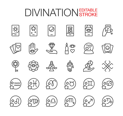 Divination line icons set editable stroke.