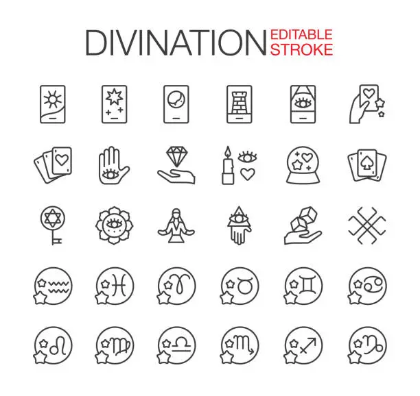 Vector illustration of Divination Line Icons Set Editable Stroke