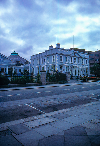 1980s old Positive Film scanned, Mansion House building at Dawson Street, Dublin, Ireland.