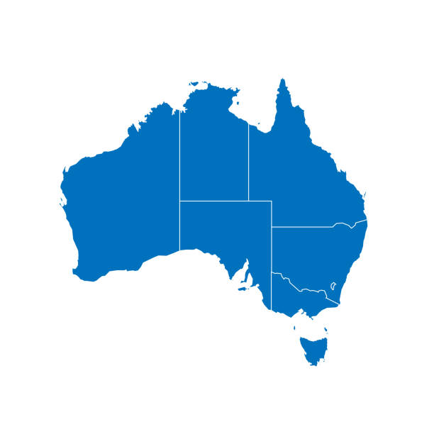 Australia political map of administrative divisions Australia political map of administrative divisions - states and teritorries. Solid blue blank vector map with white borders. government building infographic stock illustrations