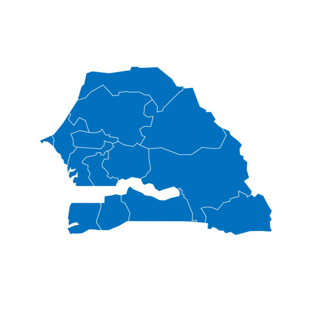 polityczna mapa podziału administracyjnego senegalu - dakar region stock illustrations